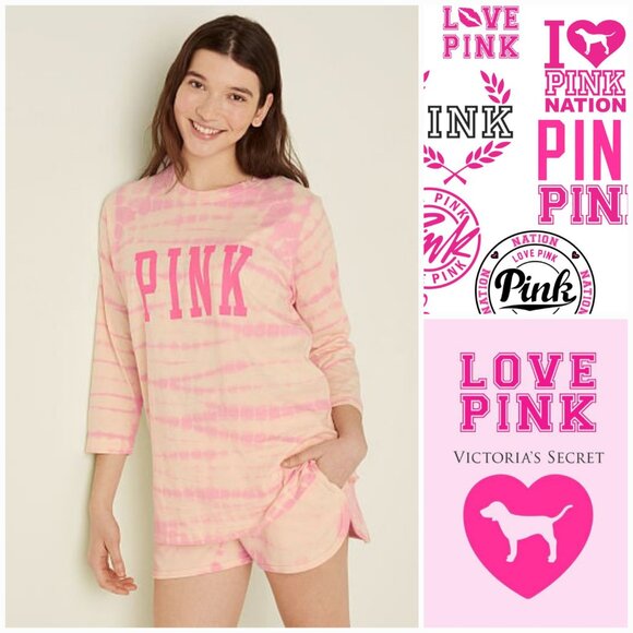 VICTORIA’S SECRET 'PINK' LOGO CREW MID~SLEEVE TIE-DYE ULTRA SOFT TEE - Picture 13 of 16